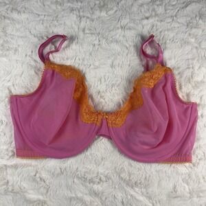 Victoria's Secret Tease Unlined Demi Bra Pink Mesh Sheer Orange Lace 34D NWT